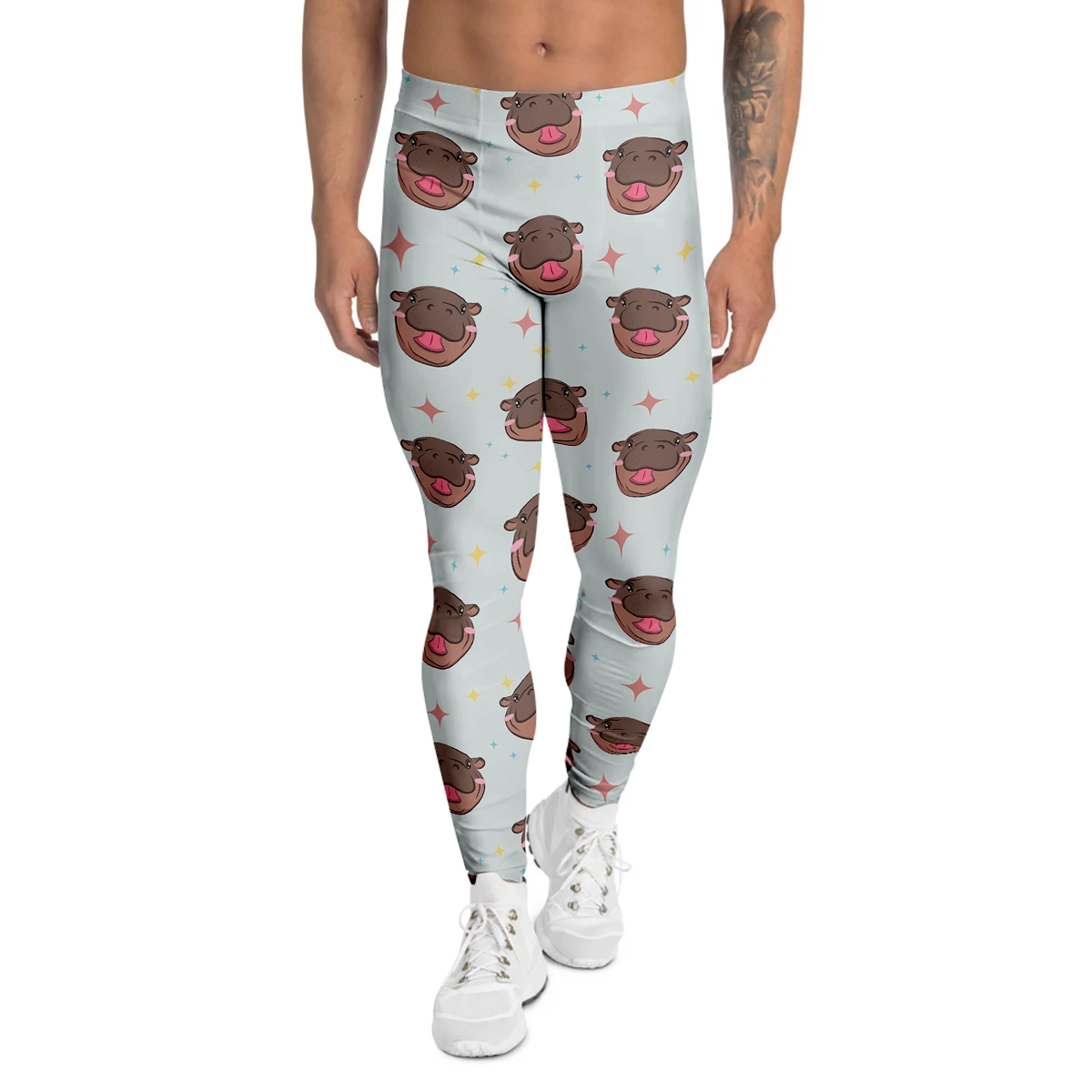 Moo Deng Hippo Smiling Men's Leggings-grizzshop