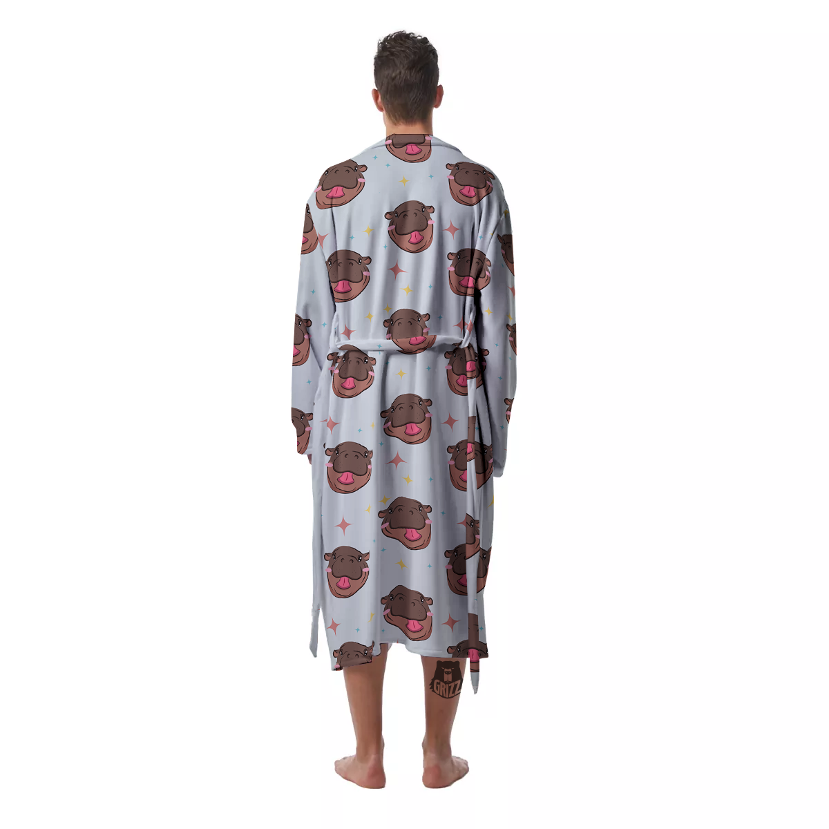 Moo Deng Hippo Smiling Men's Robe-grizzshop