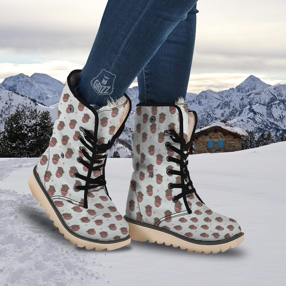 Moo Deng Hippo Smiling Snow Boots-grizzshop