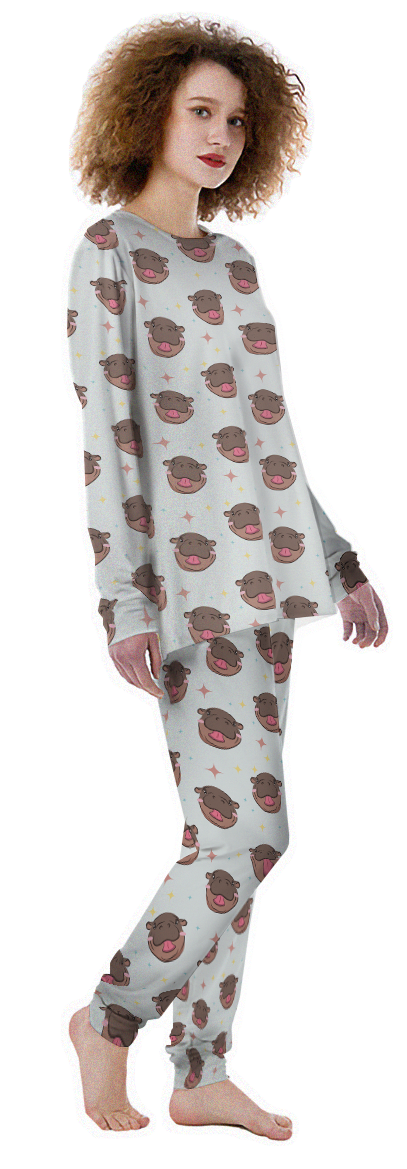 Moo Deng Hippo Smiling Women's Pajamas-grizzshop