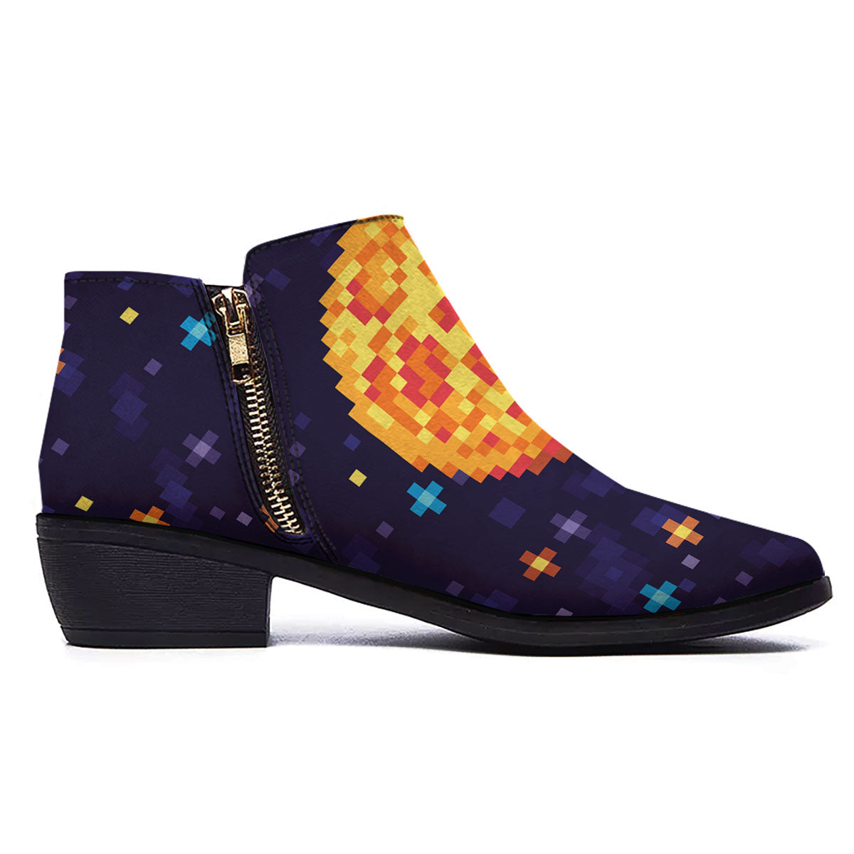 Moon 8-Bit Pixel Print Ankle Boots-grizzshop