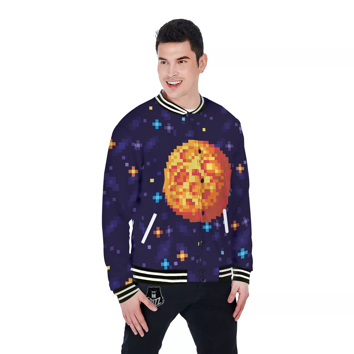 Moon 8-Bit Pixel Print Baseball Jacket-grizzshop