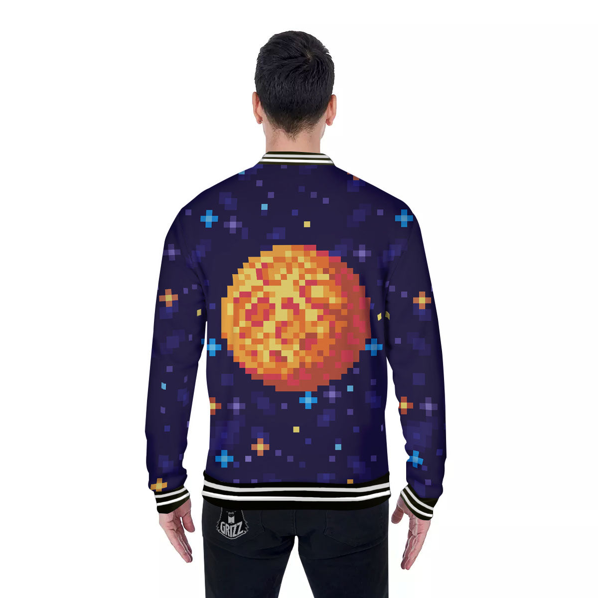 Moon 8-Bit Pixel Print Baseball Jacket-grizzshop