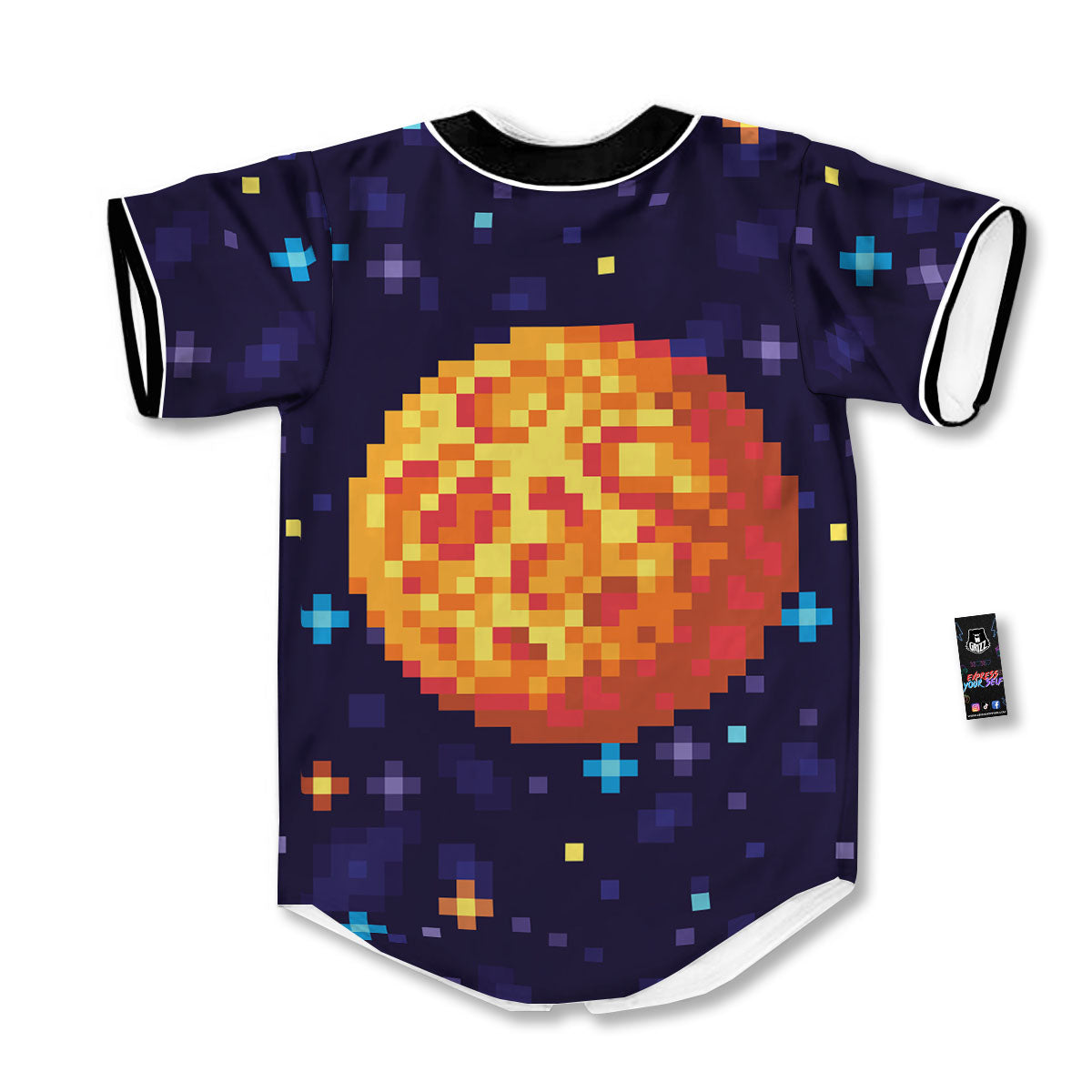 Moon 8-Bit Pixel Print Baseball Jersey-grizzshop