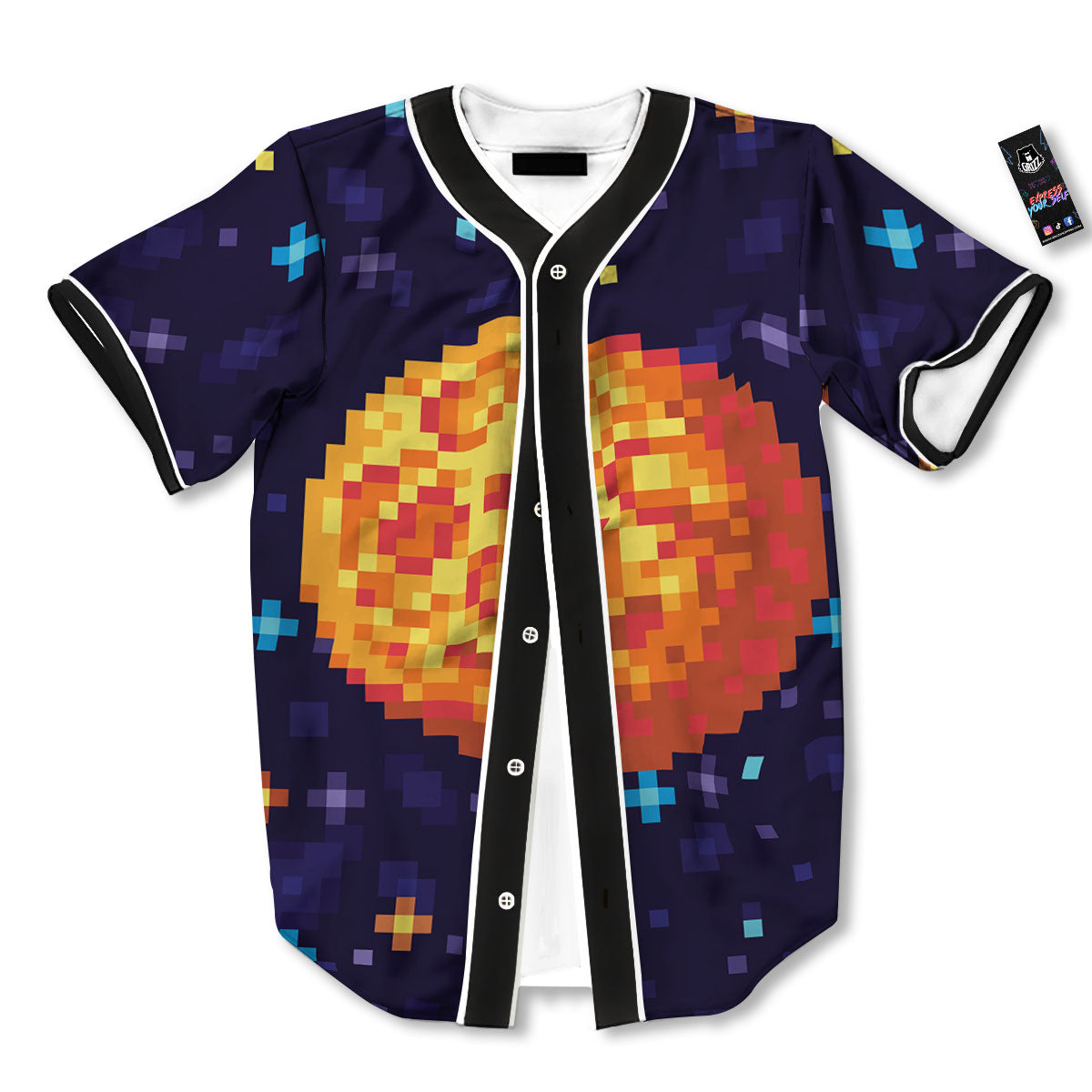 Moon 8-Bit Pixel Print Baseball Jersey-grizzshop