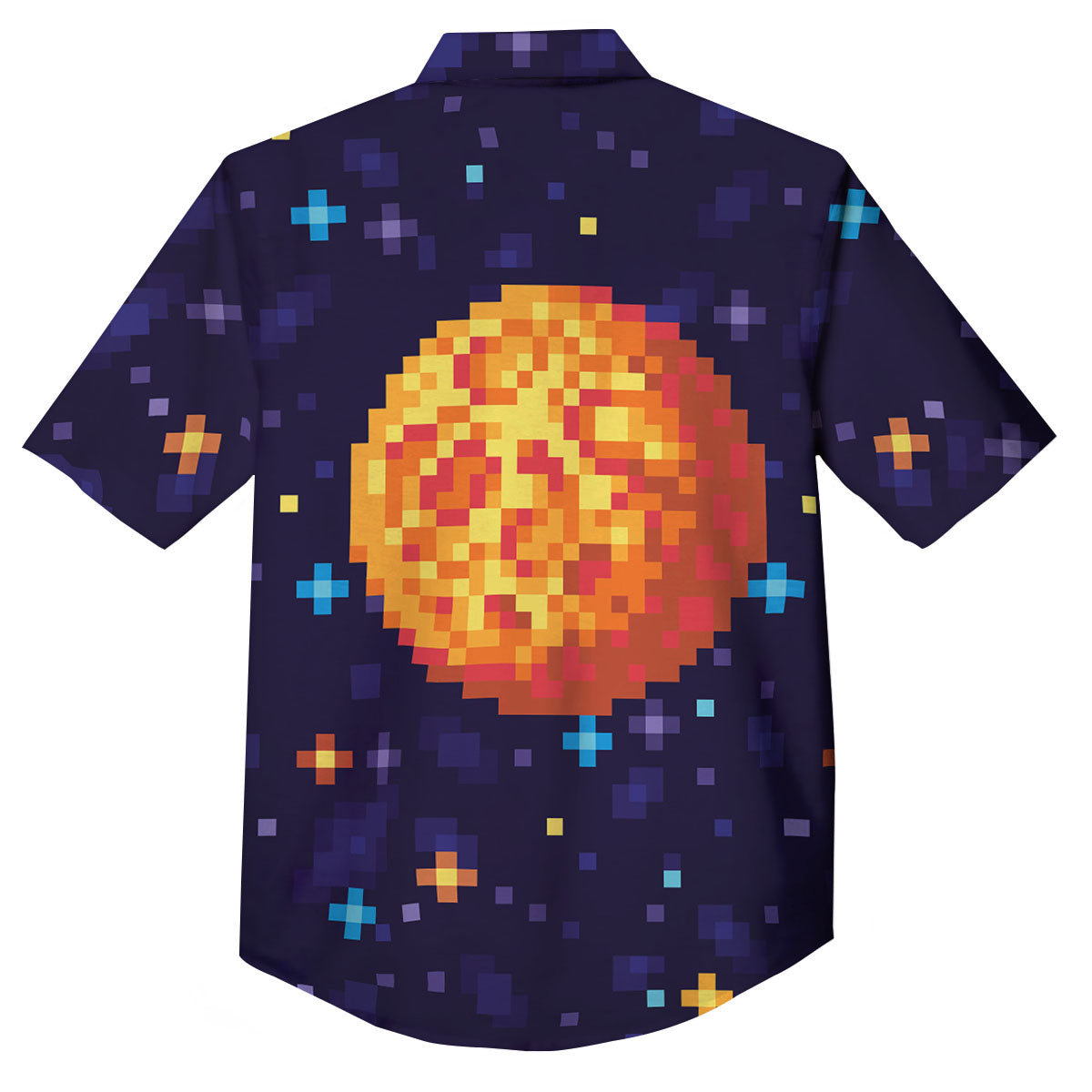 Moon 8-Bit Pixel Print Button Up Shirt-grizzshop