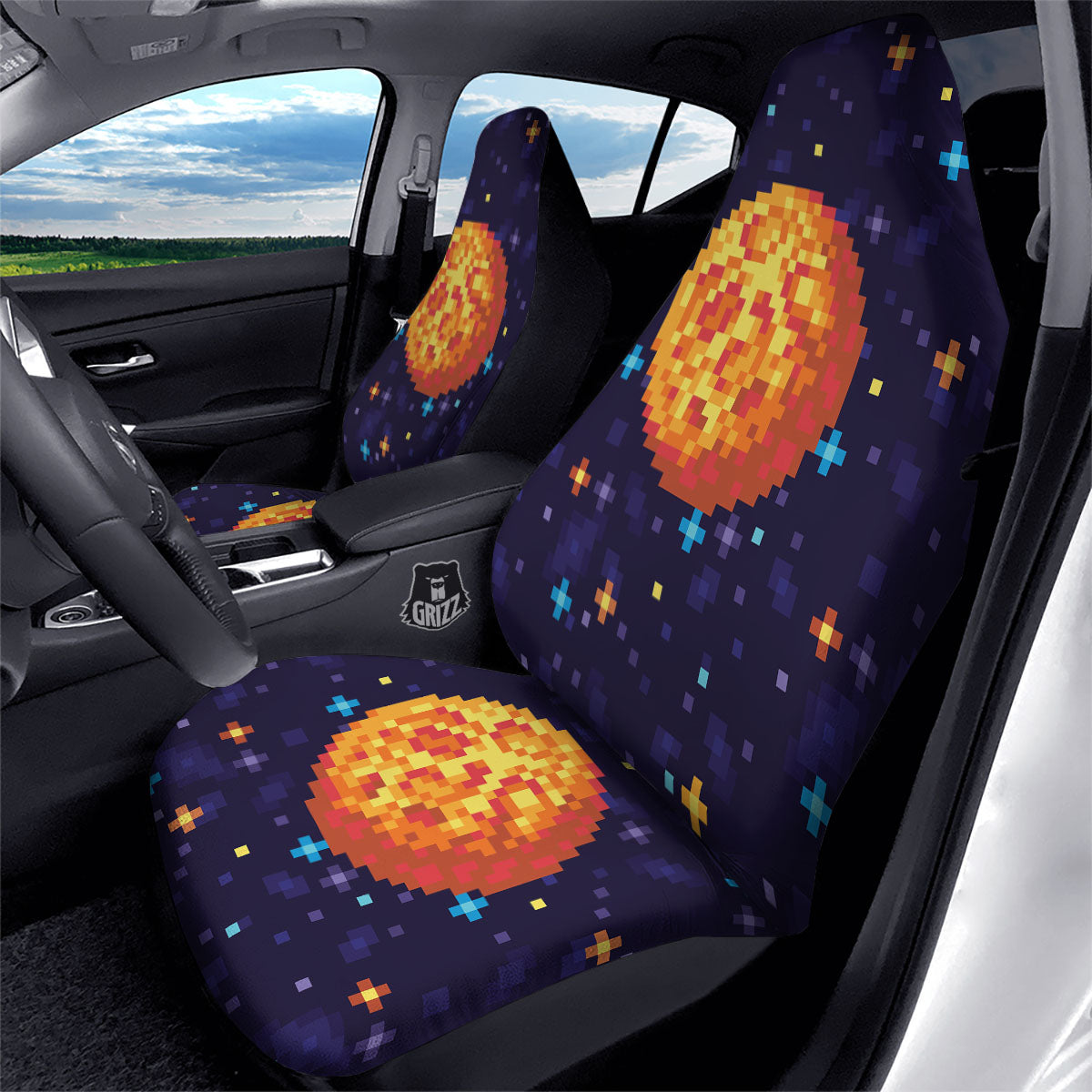 Moon 8-Bit Pixel Print Car Seat Covers-grizzshop