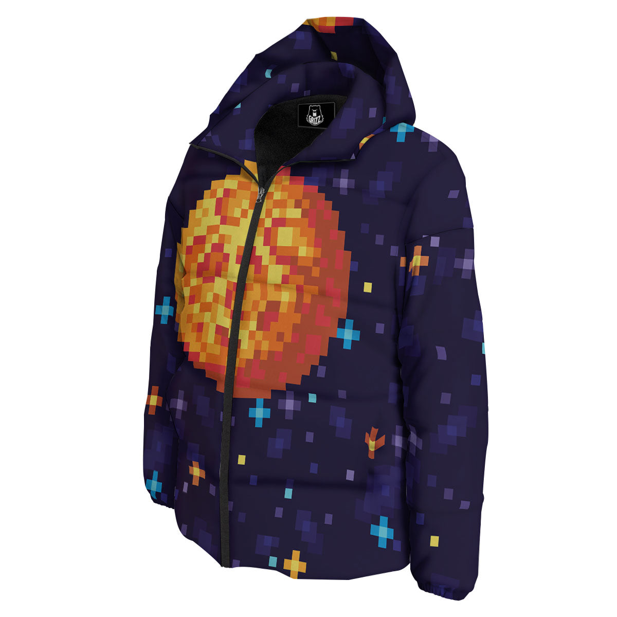 Moon 8-Bit Pixel Print Down Jacket-grizzshop