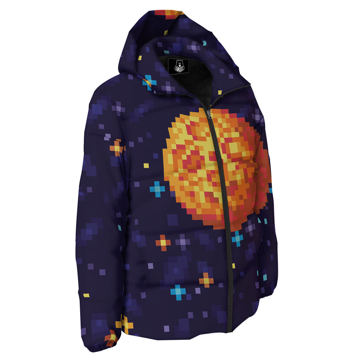 Moon 8-Bit Pixel Print Down Jacket-grizzshop