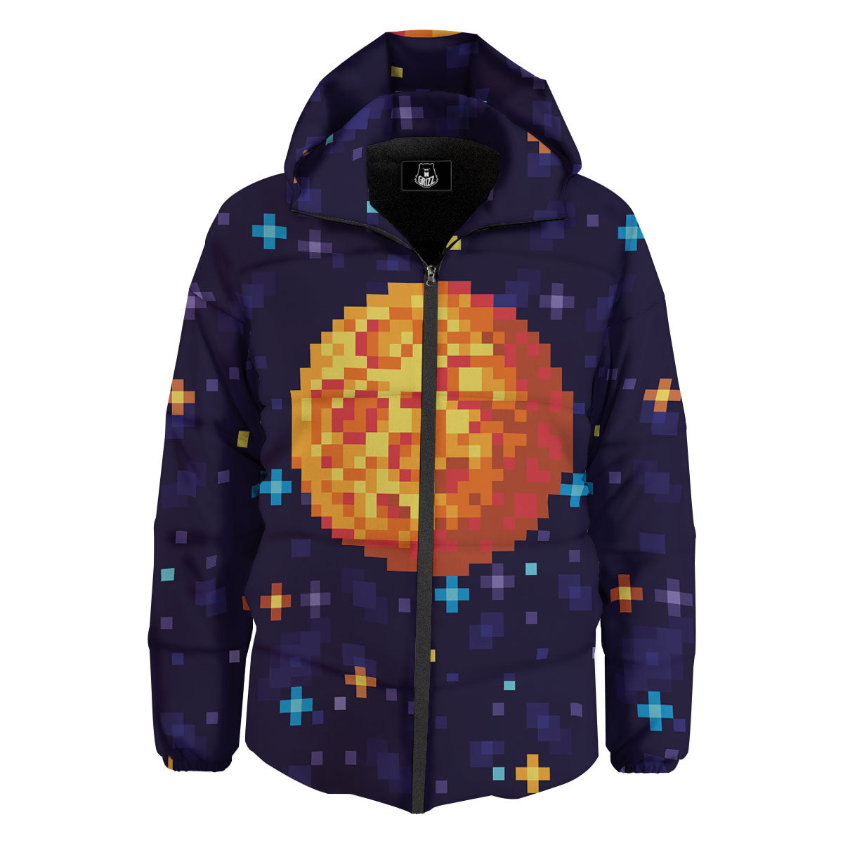 Moon 8-Bit Pixel Print Down Jacket-grizzshop