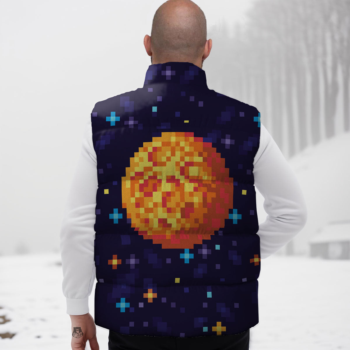 Moon 8-Bit Pixel Print Down Vest