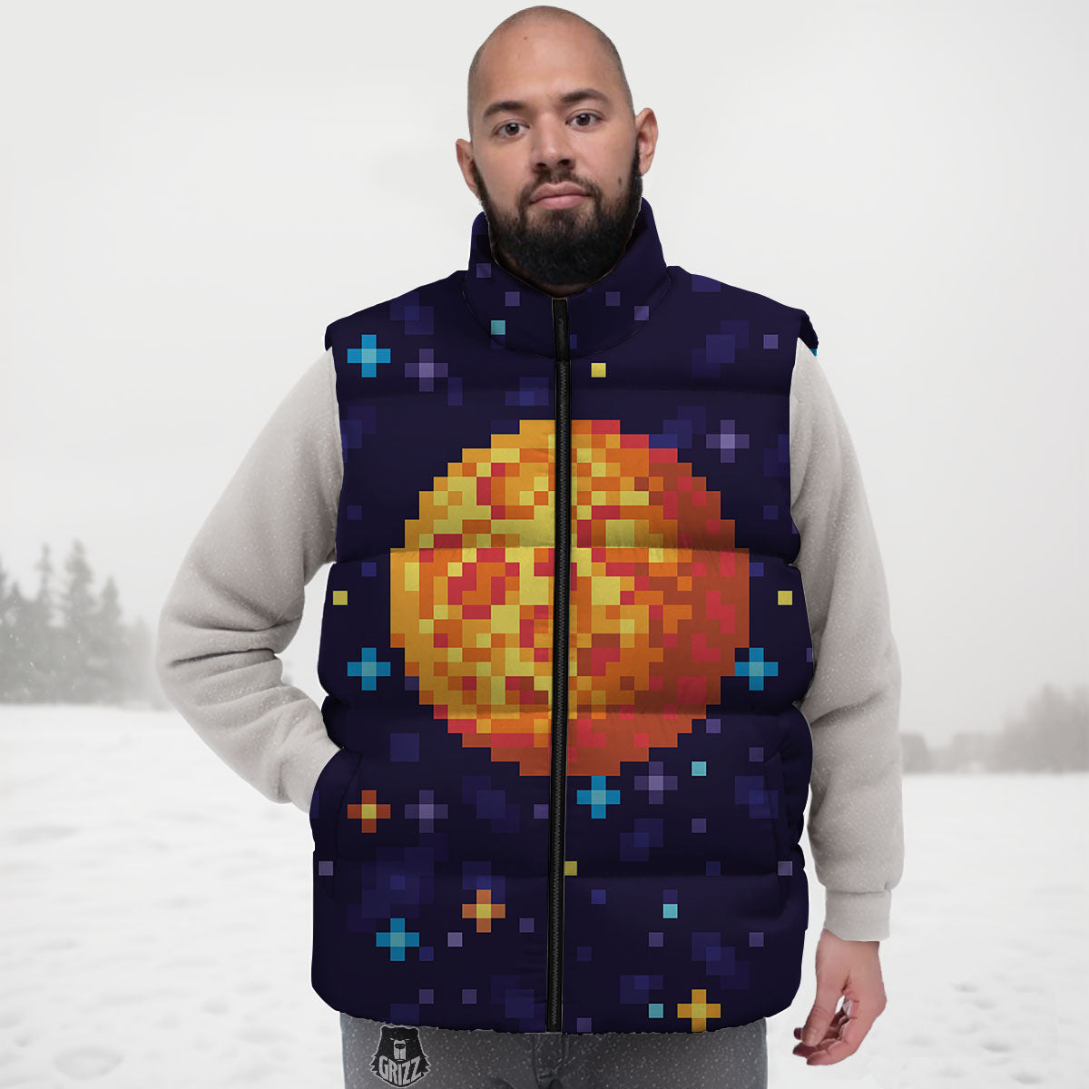 Moon 8-Bit Pixel Print Down Vest