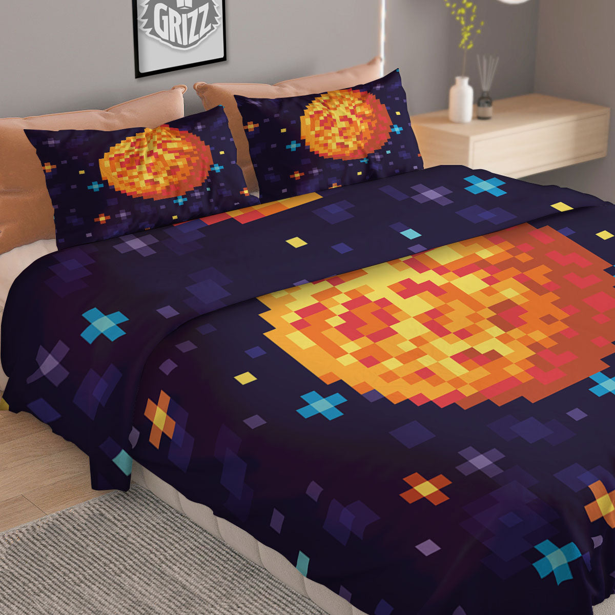 Moon 8-Bit Pixel Print Duvet Cover Bedding Set