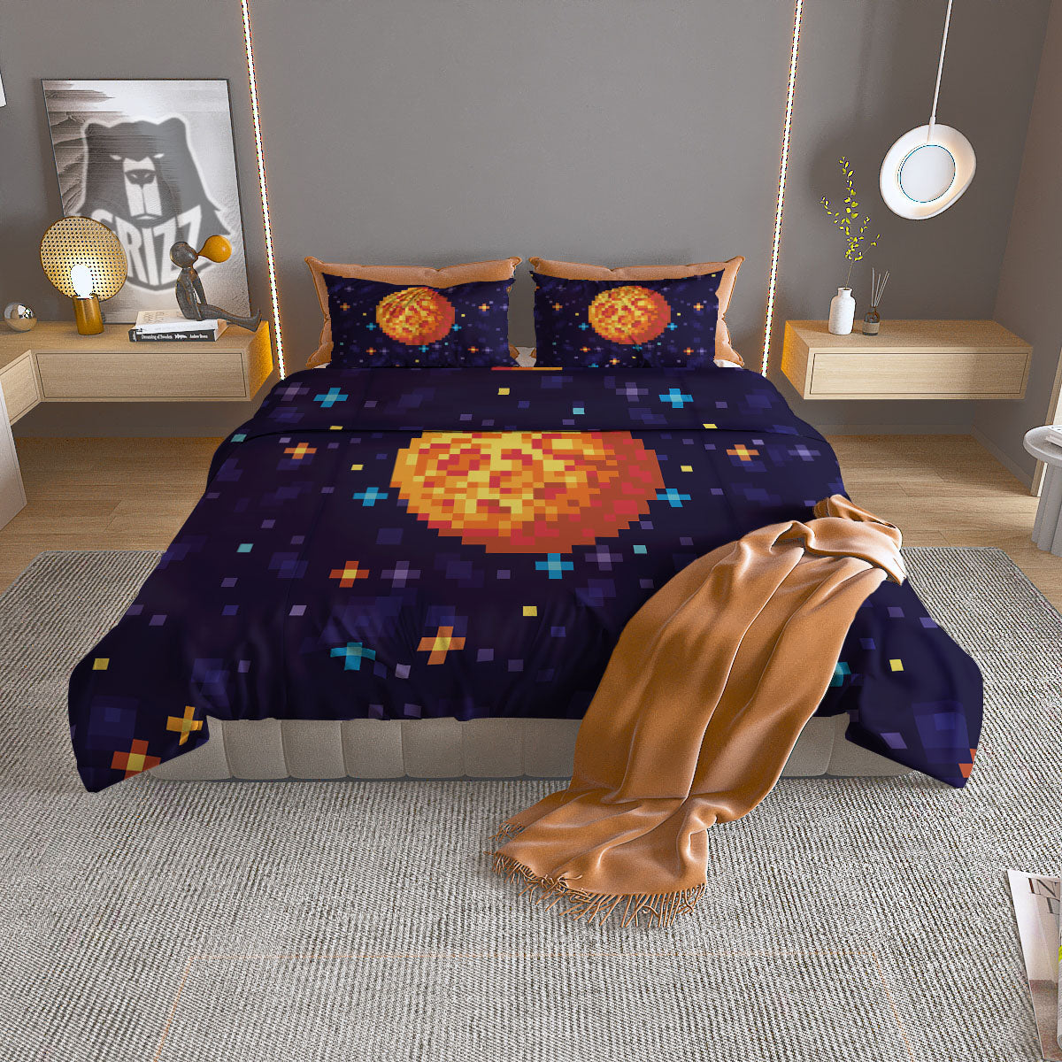 Moon 8-Bit Pixel Print Duvet Cover Bedding Set