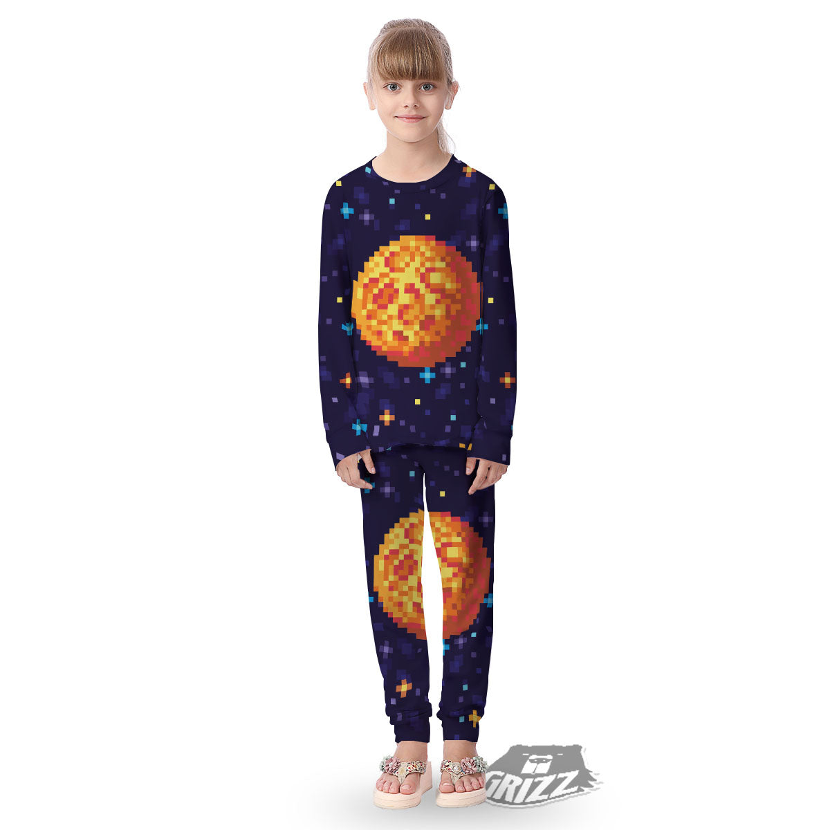 Moon 8-Bit Pixel Print Kid's Pajamas-grizzshop