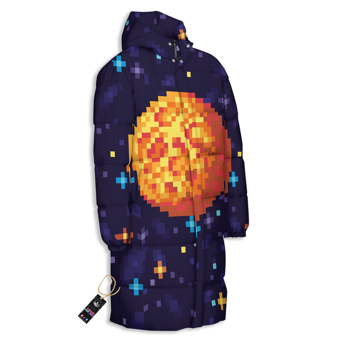 Moon 8-Bit Pixel Print Long Down Jacket-grizzshop