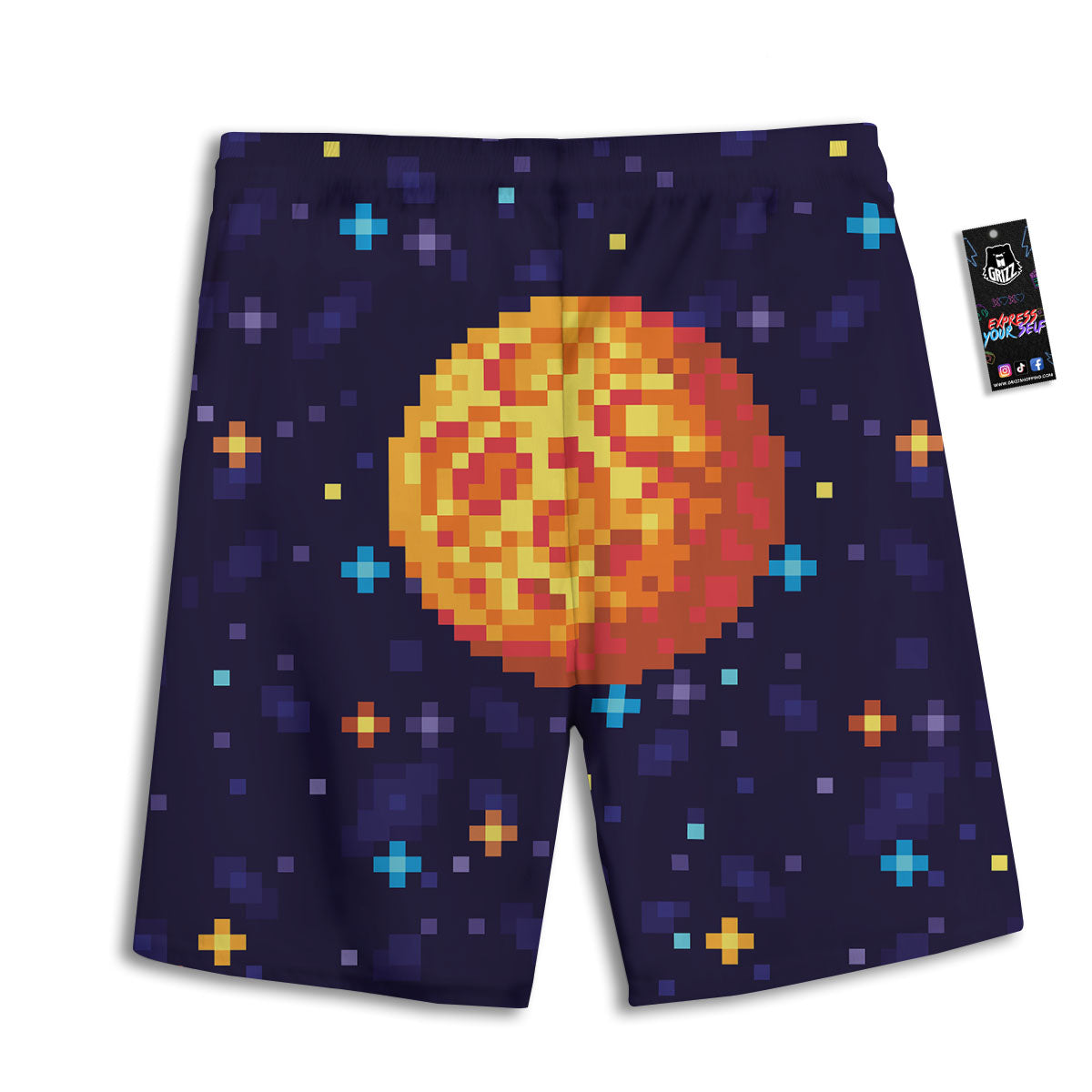 Moon 8-Bit Pixel Print Men's Athletic Shorts
