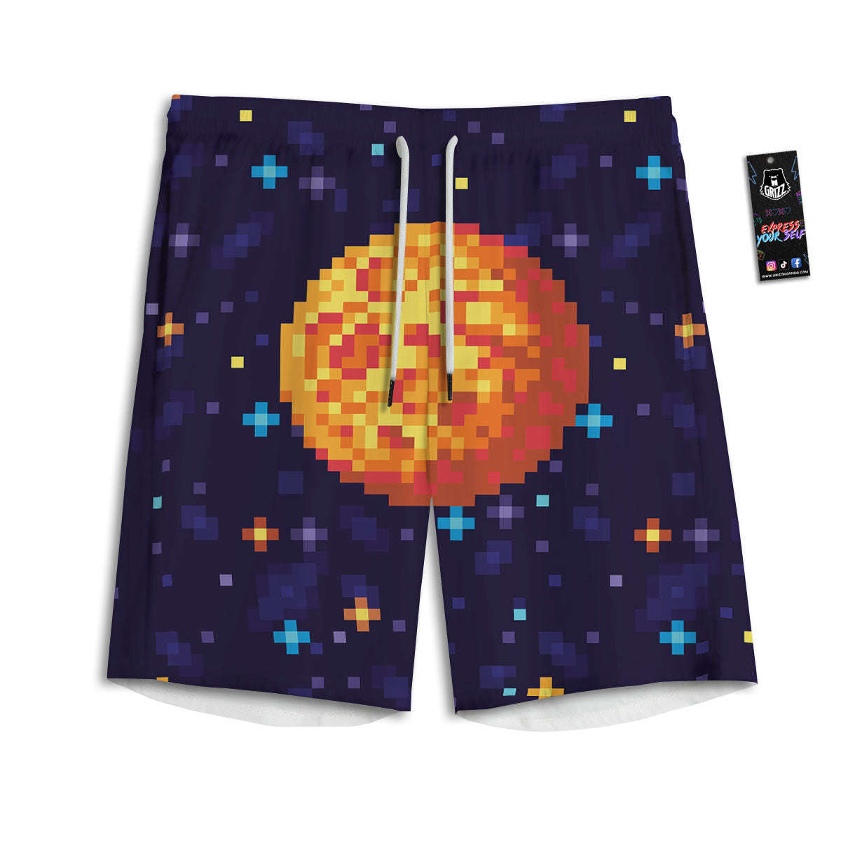 Moon 8-Bit Pixel Print Men's Athletic Shorts