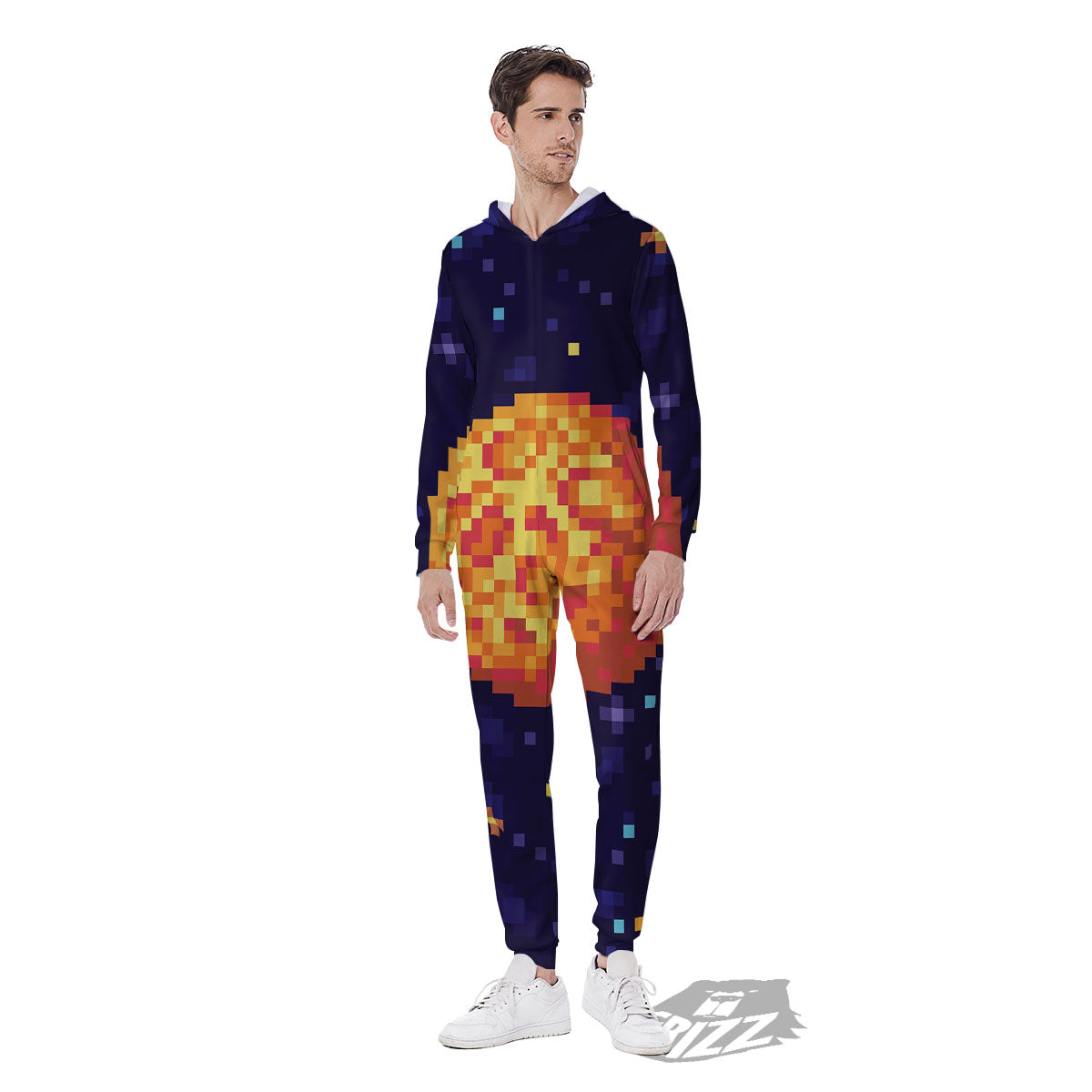 Moon 8-Bit Pixel Print Men's Jumpsuit-grizzshop