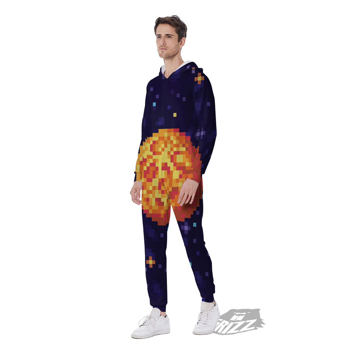 Moon 8-Bit Pixel Print Men's Jumpsuit-grizzshop