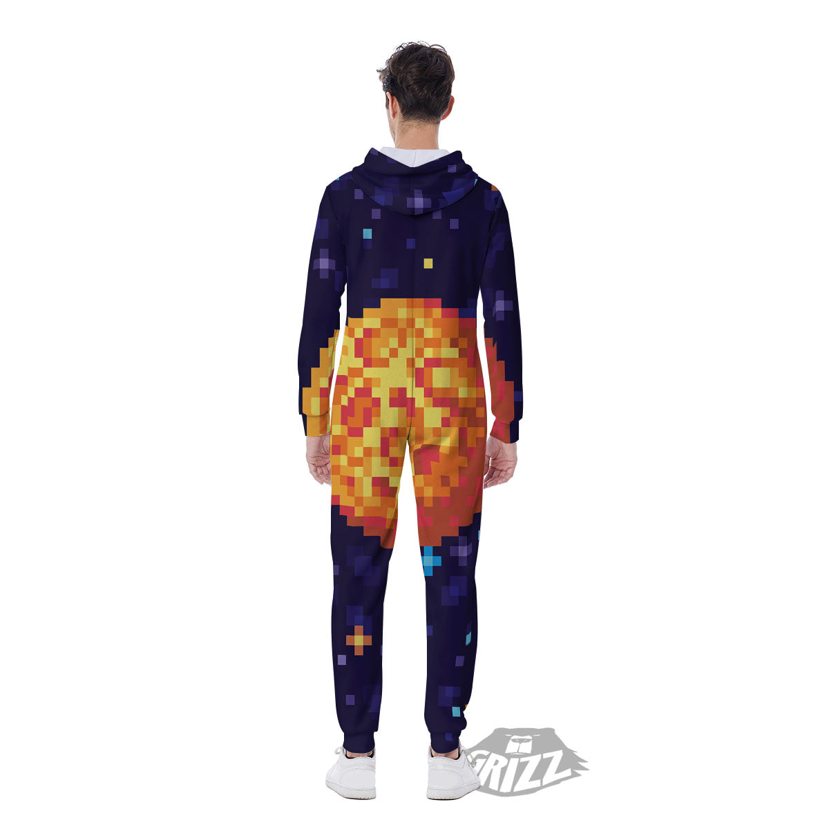 Moon 8-Bit Pixel Print Men's Jumpsuit-grizzshop