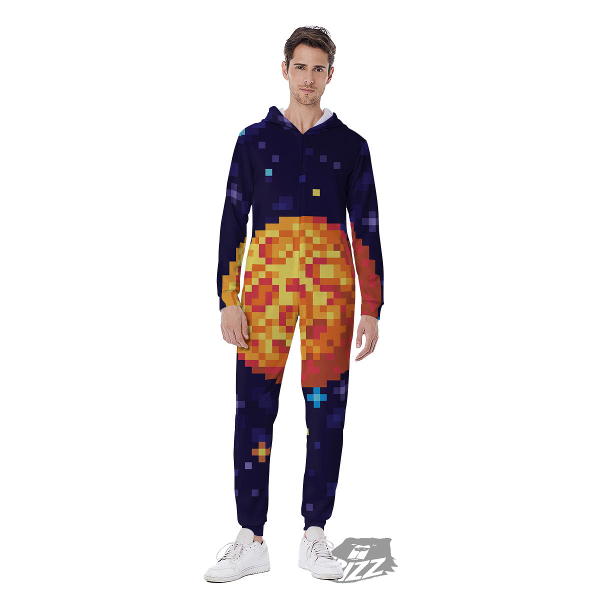 Moon 8-Bit Pixel Print Men's Jumpsuit-grizzshop