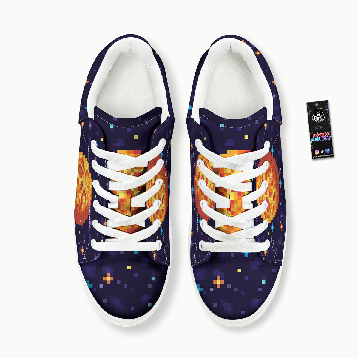 Moon 8-Bit Pixel Print Platform Shoes-grizzshop