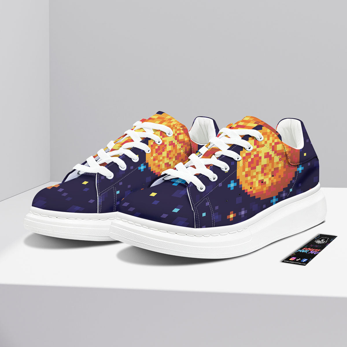 Moon 8-Bit Pixel Print Platform Shoes-grizzshop