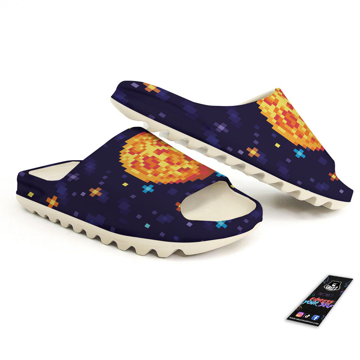 Moon 8-Bit Pixel Print Sandals-grizzshop