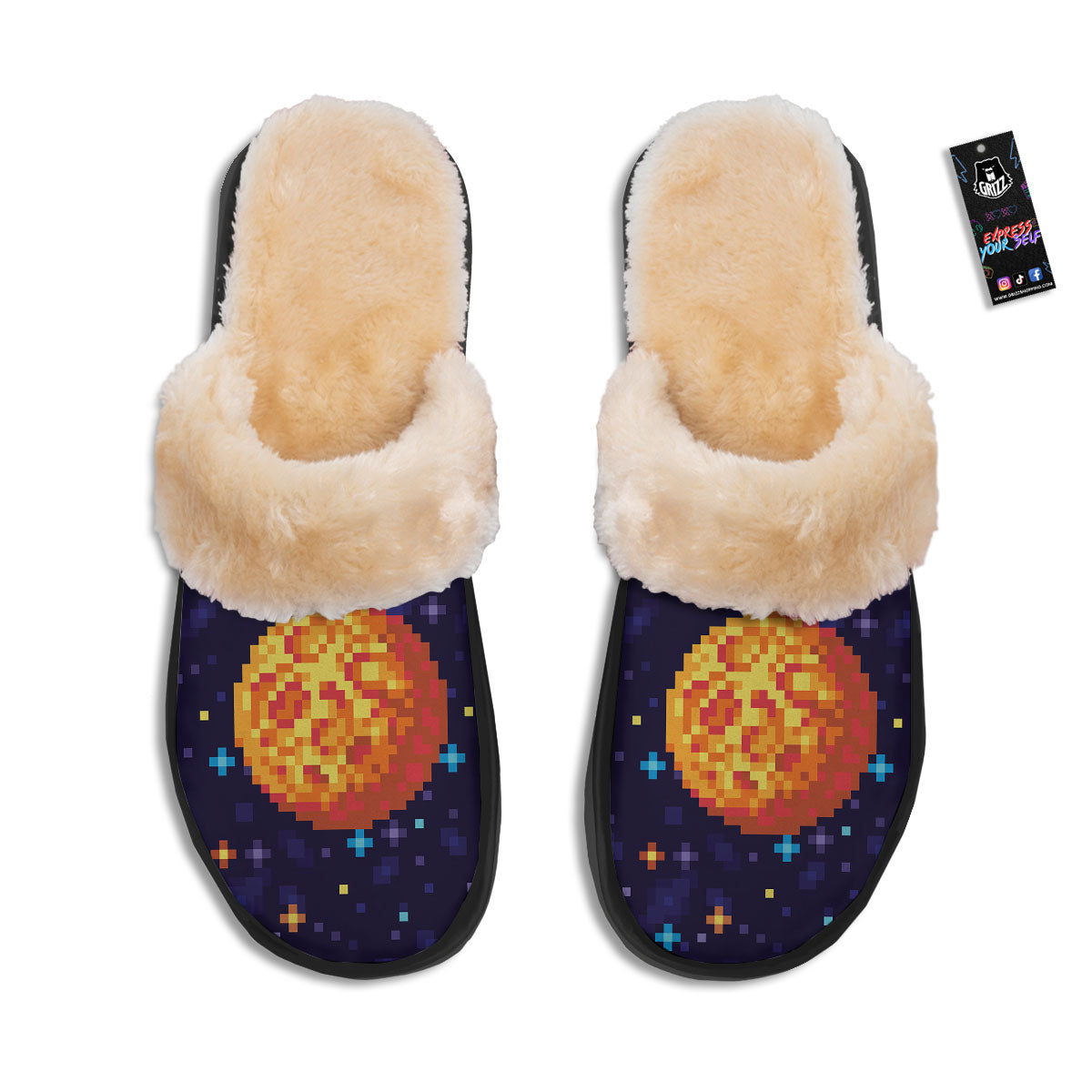 Moon 8-Bit Pixel Print Slippers-grizzshop