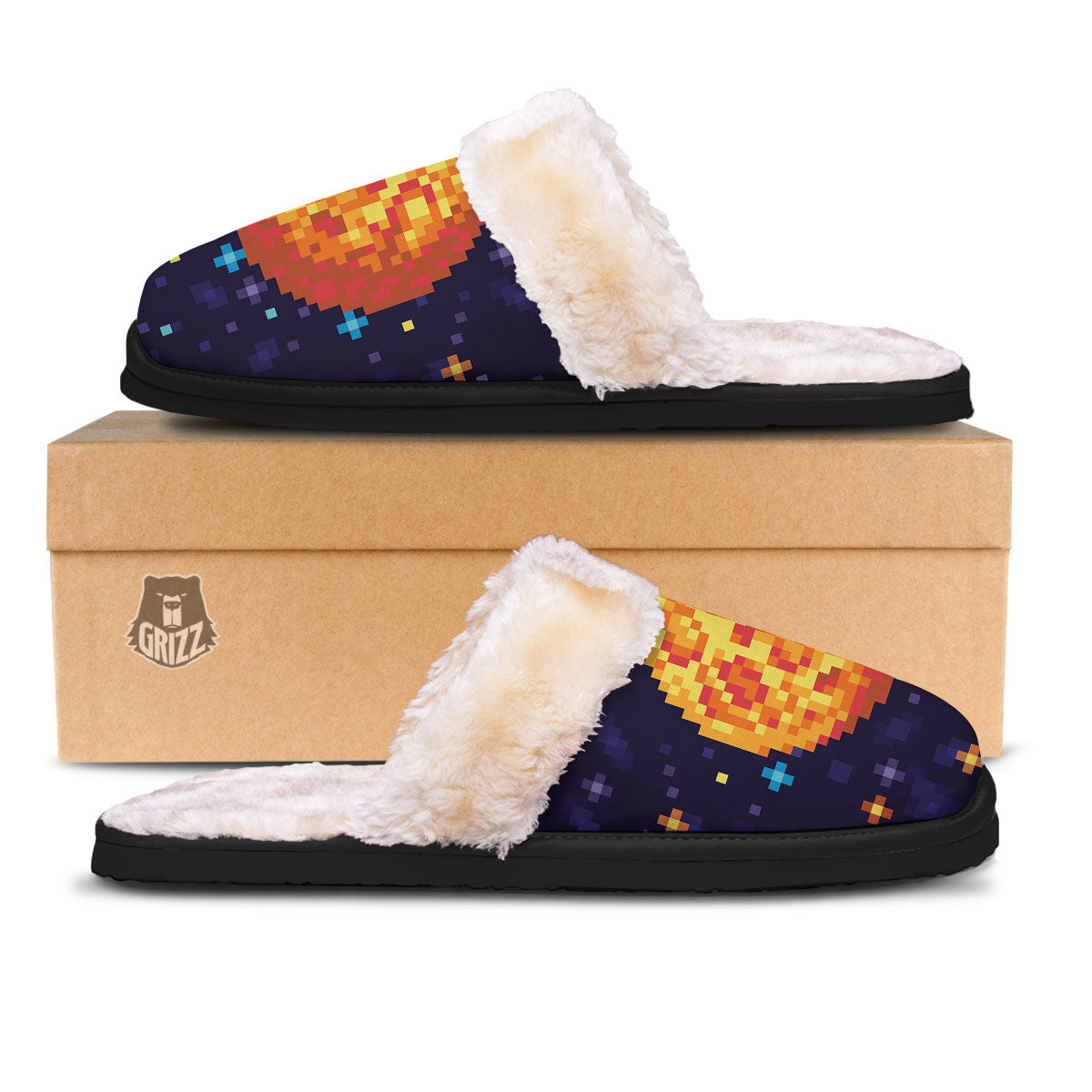 Moon 8-Bit Pixel Print Slippers-grizzshop
