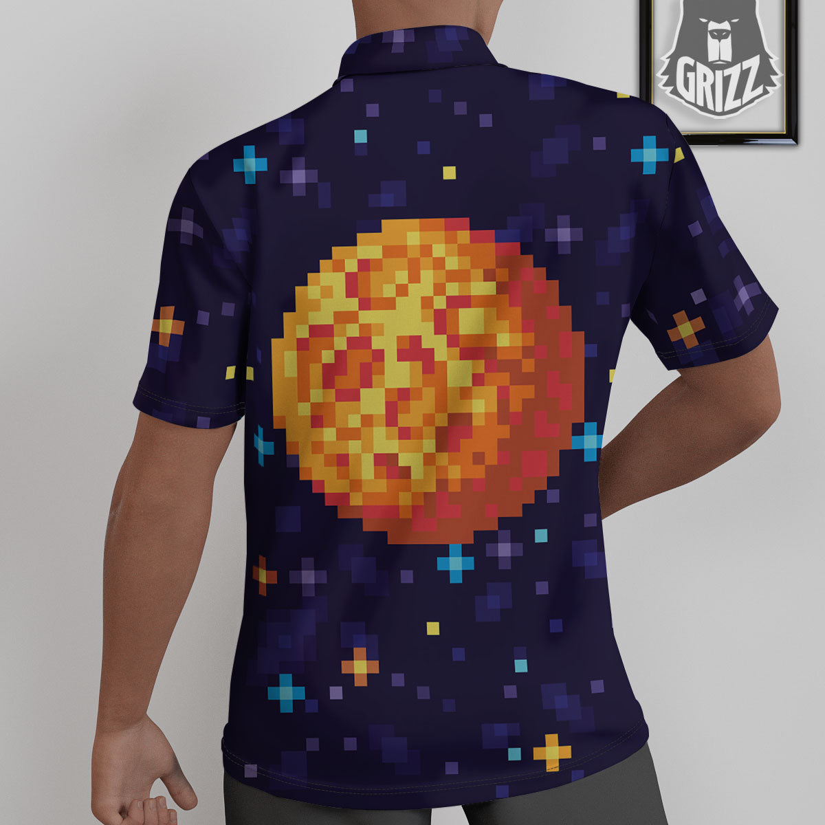 Moon 8-Bit Pixel Print Untucked Shirts-grizzshop