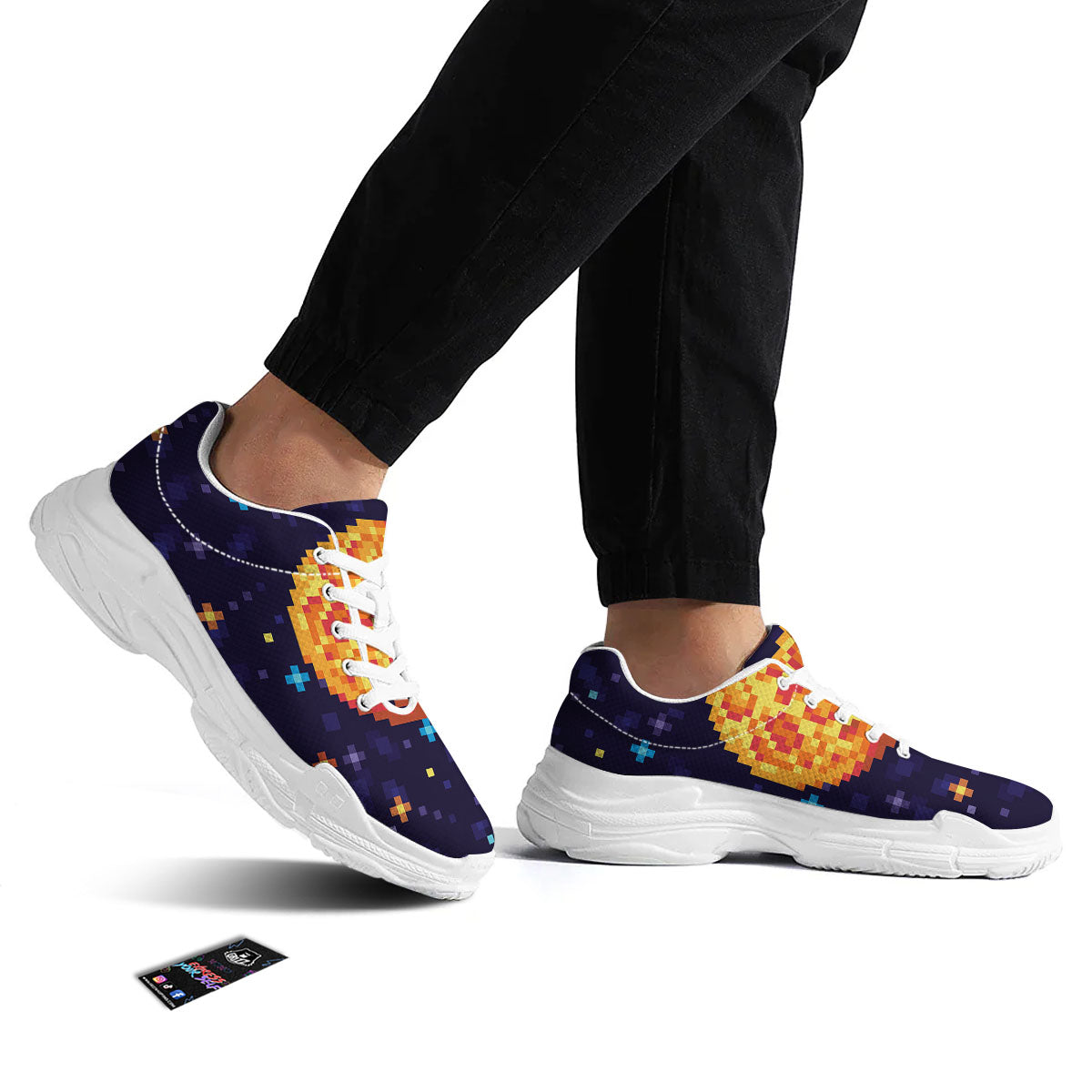 Moon 8-Bit Pixel Print White Chunky Shoes-grizzshop