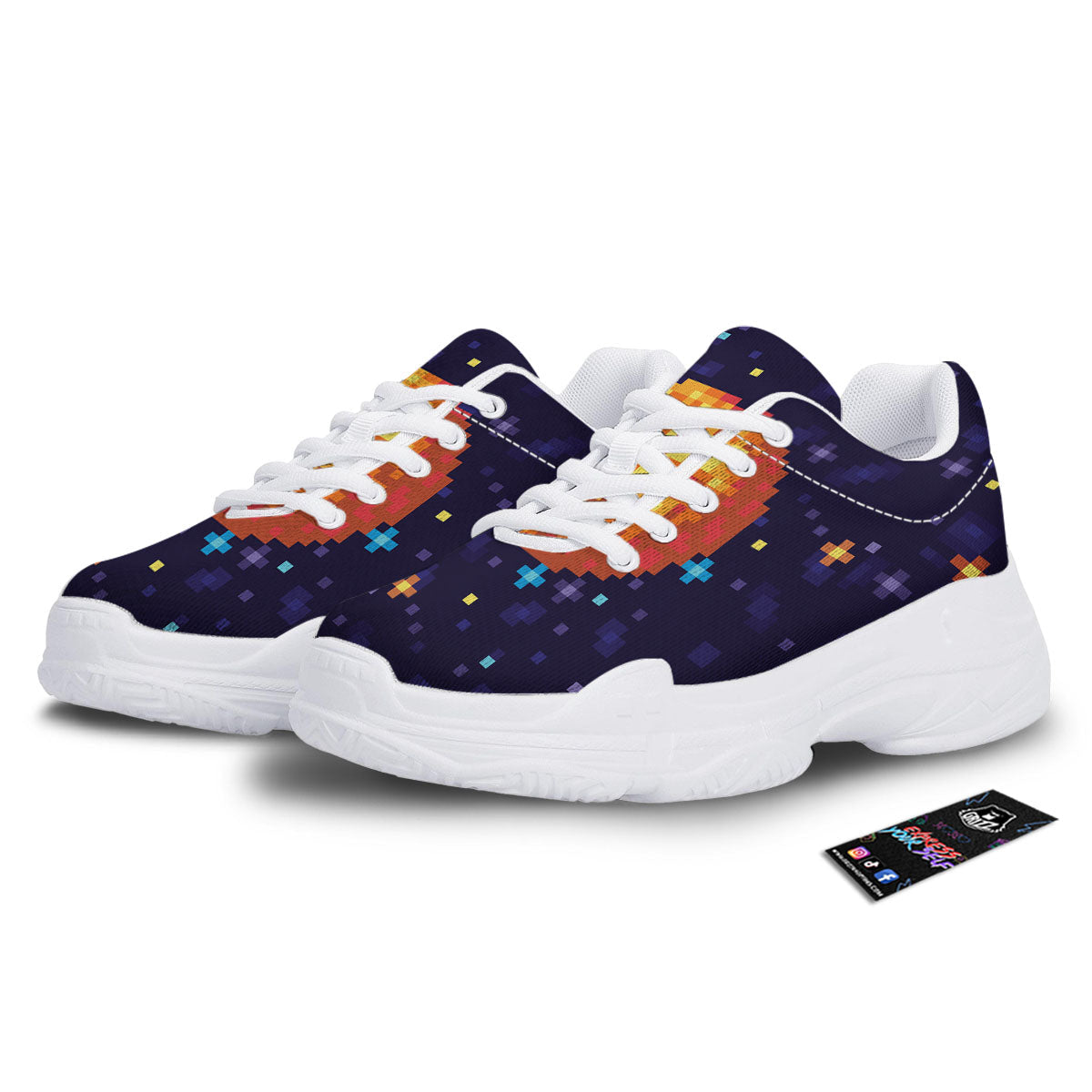 Moon 8-Bit Pixel Print White Chunky Shoes-grizzshop