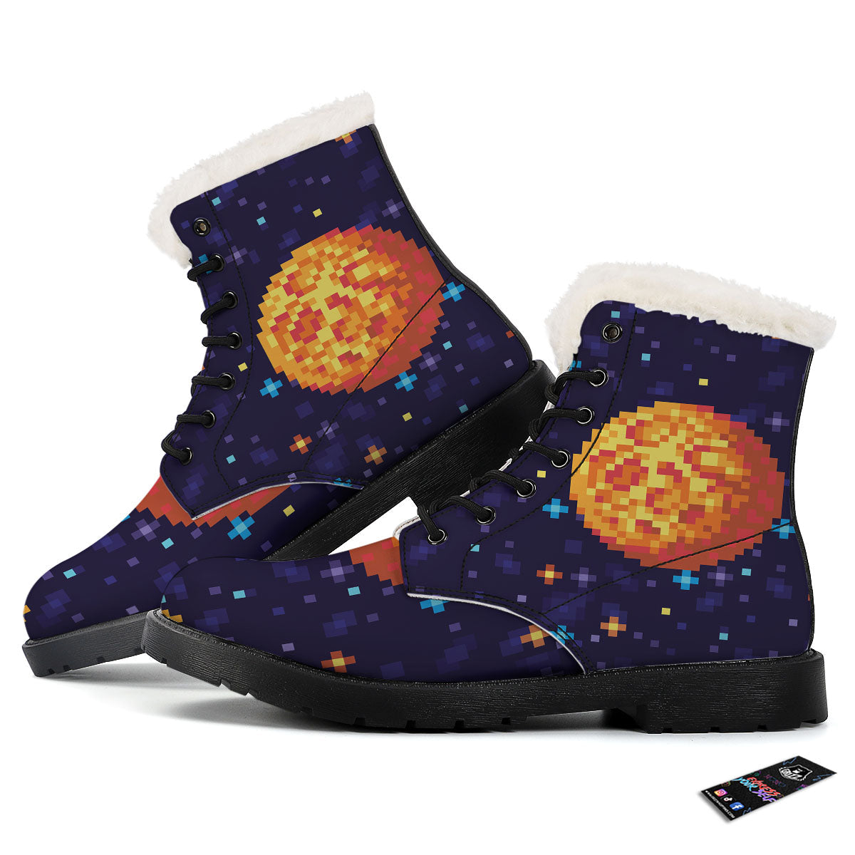 Moon 8-Bit Pixel Print Winter Boots-grizzshop