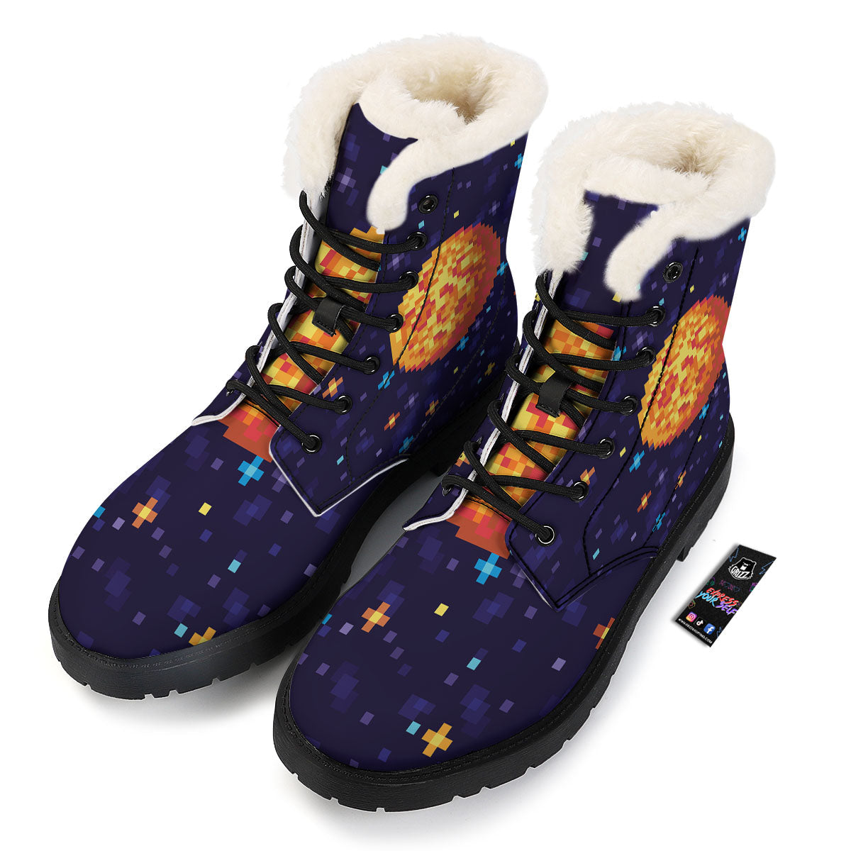 Moon 8-Bit Pixel Print Winter Boots-grizzshop