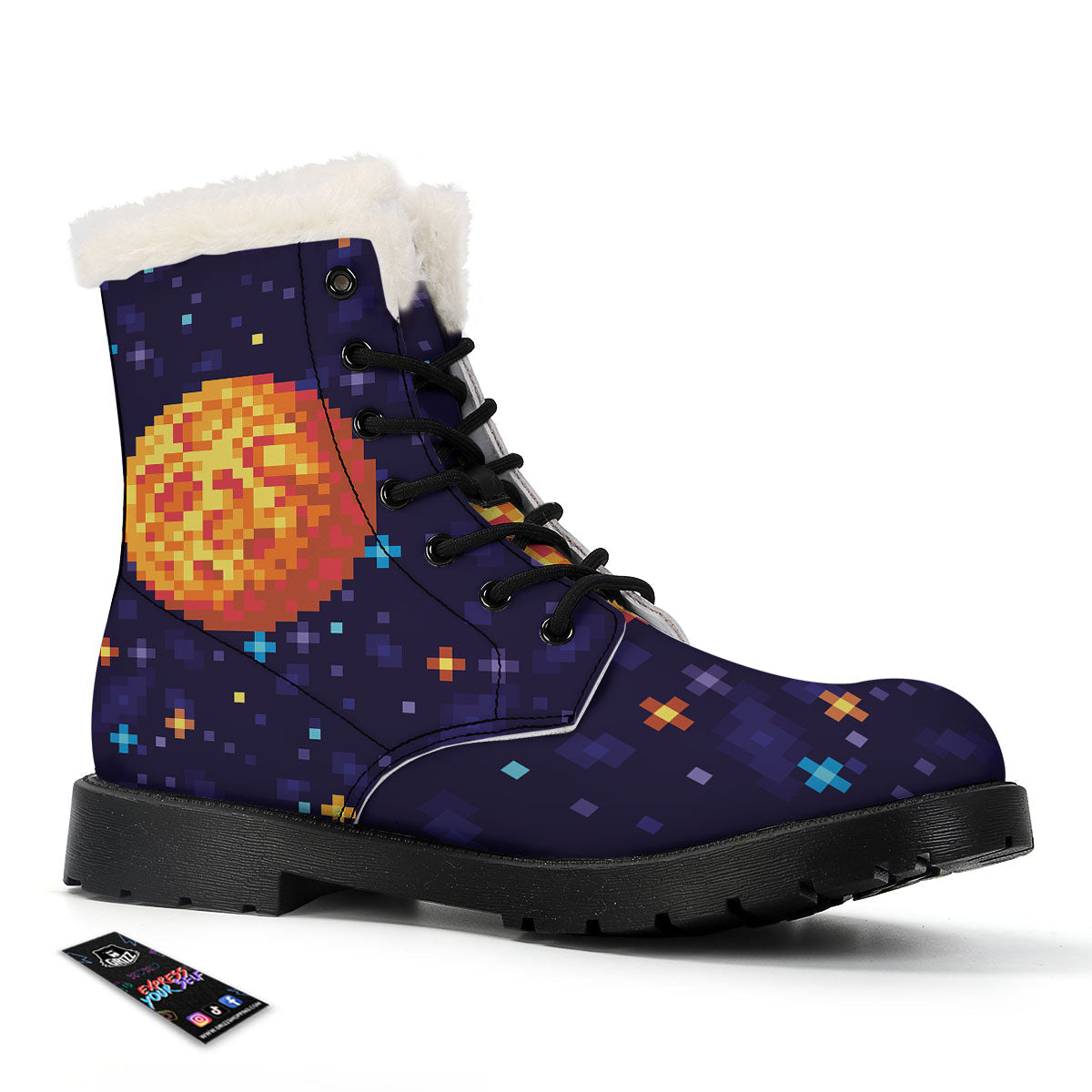 Moon 8-Bit Pixel Print Winter Boots-grizzshop