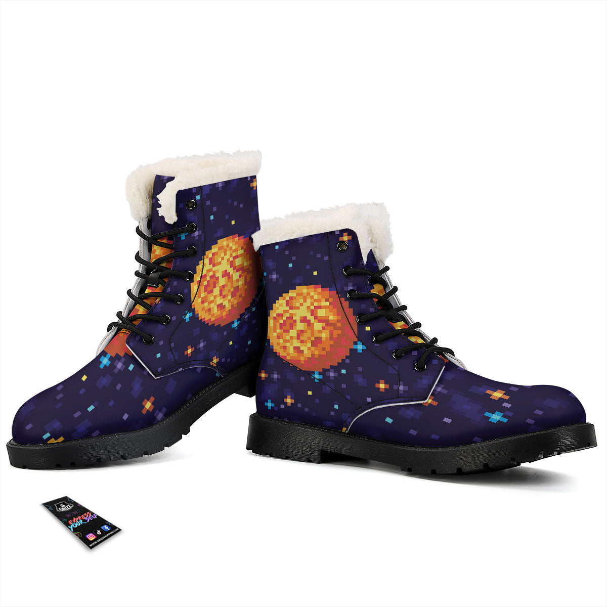 Moon 8-Bit Pixel Print Winter Boots-grizzshop