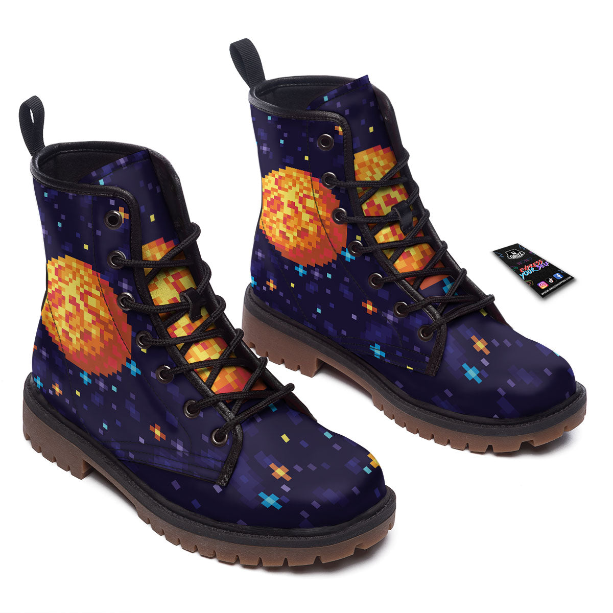Moon 8-Bit Pixel Print Work Boots-grizzshop