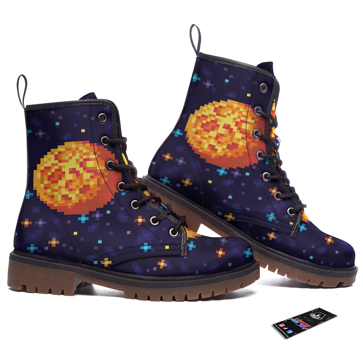 Moon 8-Bit Pixel Print Work Boots-grizzshop