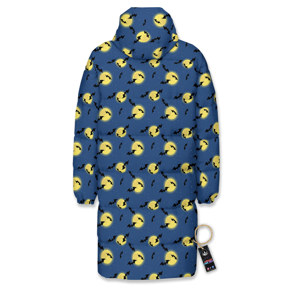 Moon And Bat Halloween Print Pattern Long Down Jacket-grizzshop