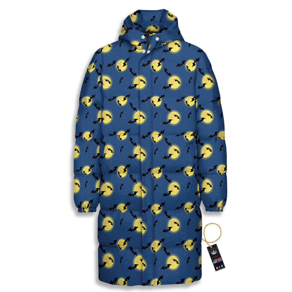 Moon And Bat Halloween Print Pattern Long Down Jacket-grizzshop