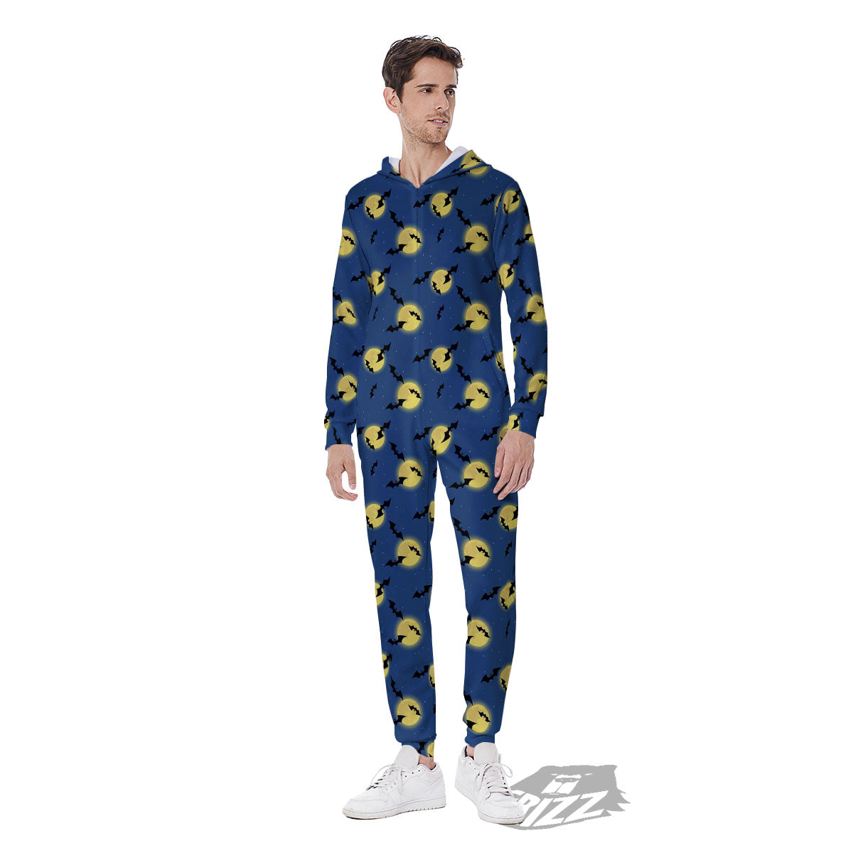 Moon And Bat Halloween Print Pattern Men's Jumpsuit-grizzshop