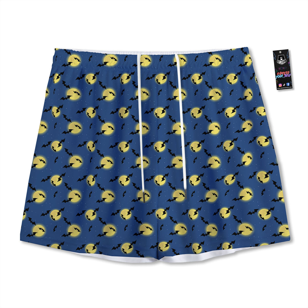Moon And Bat Halloween Print Pattern Mesh Shorts