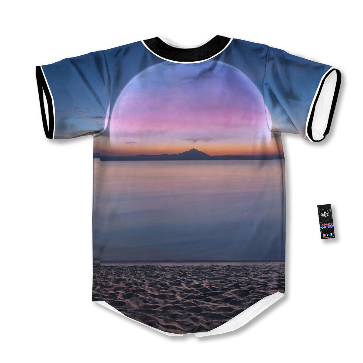 Moon And Beach Print Baseball Jersey-grizzshop