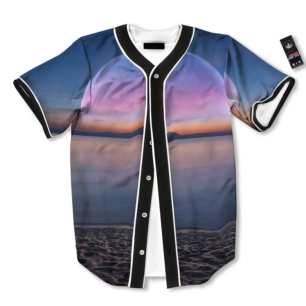 Moon And Beach Print Baseball Jersey-grizzshop