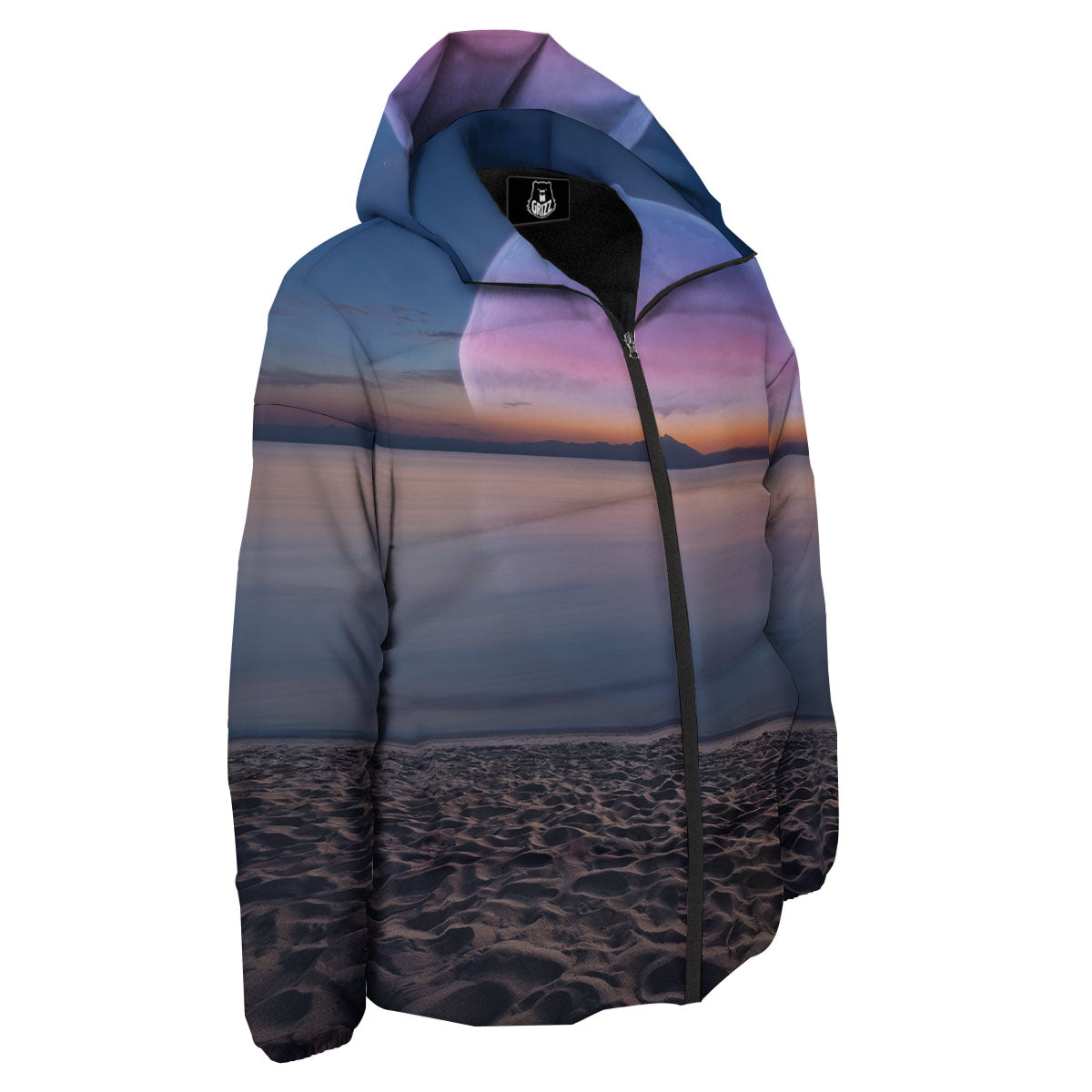 Moon And Beach Print Down Jacket-grizzshop