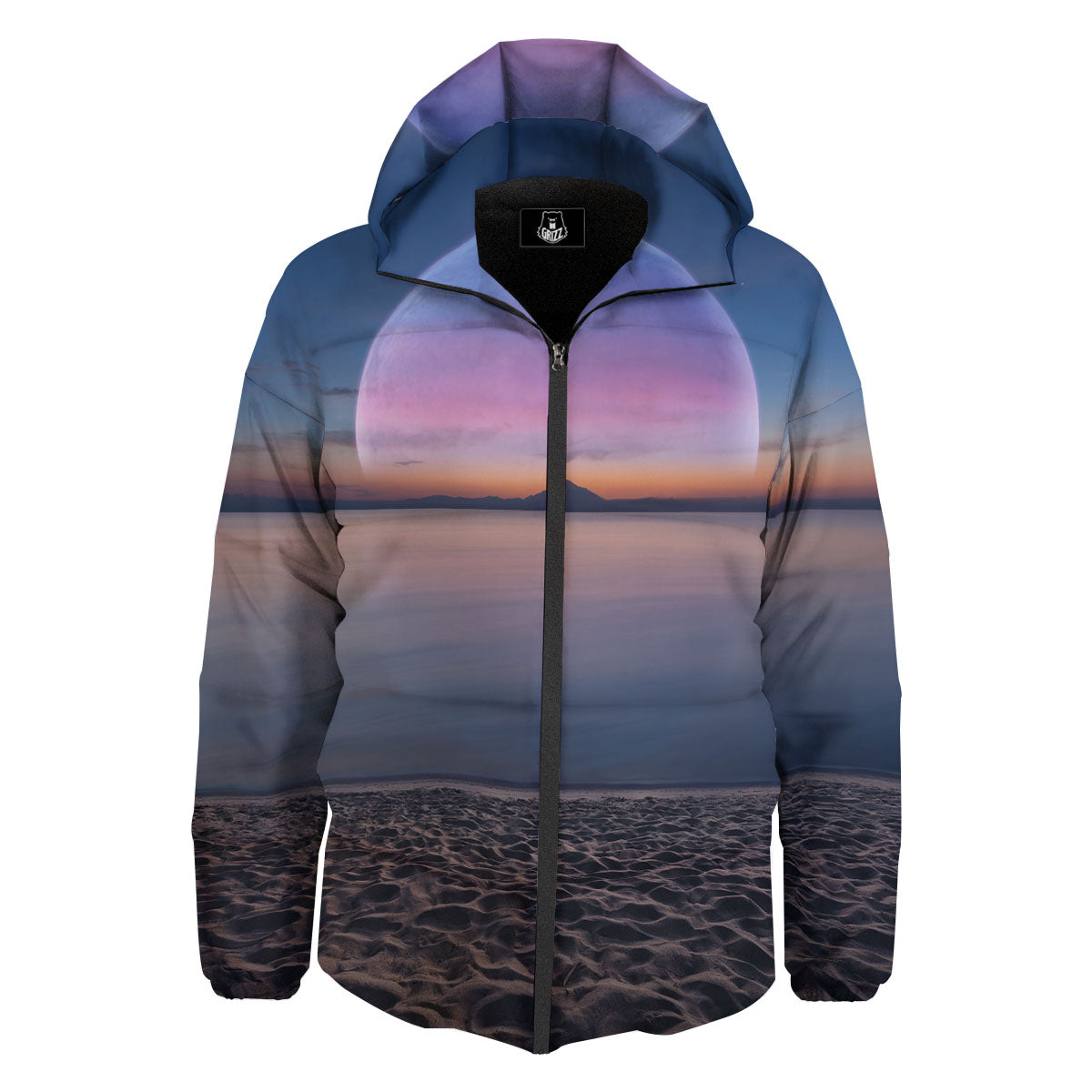 Moon And Beach Print Down Jacket-grizzshop