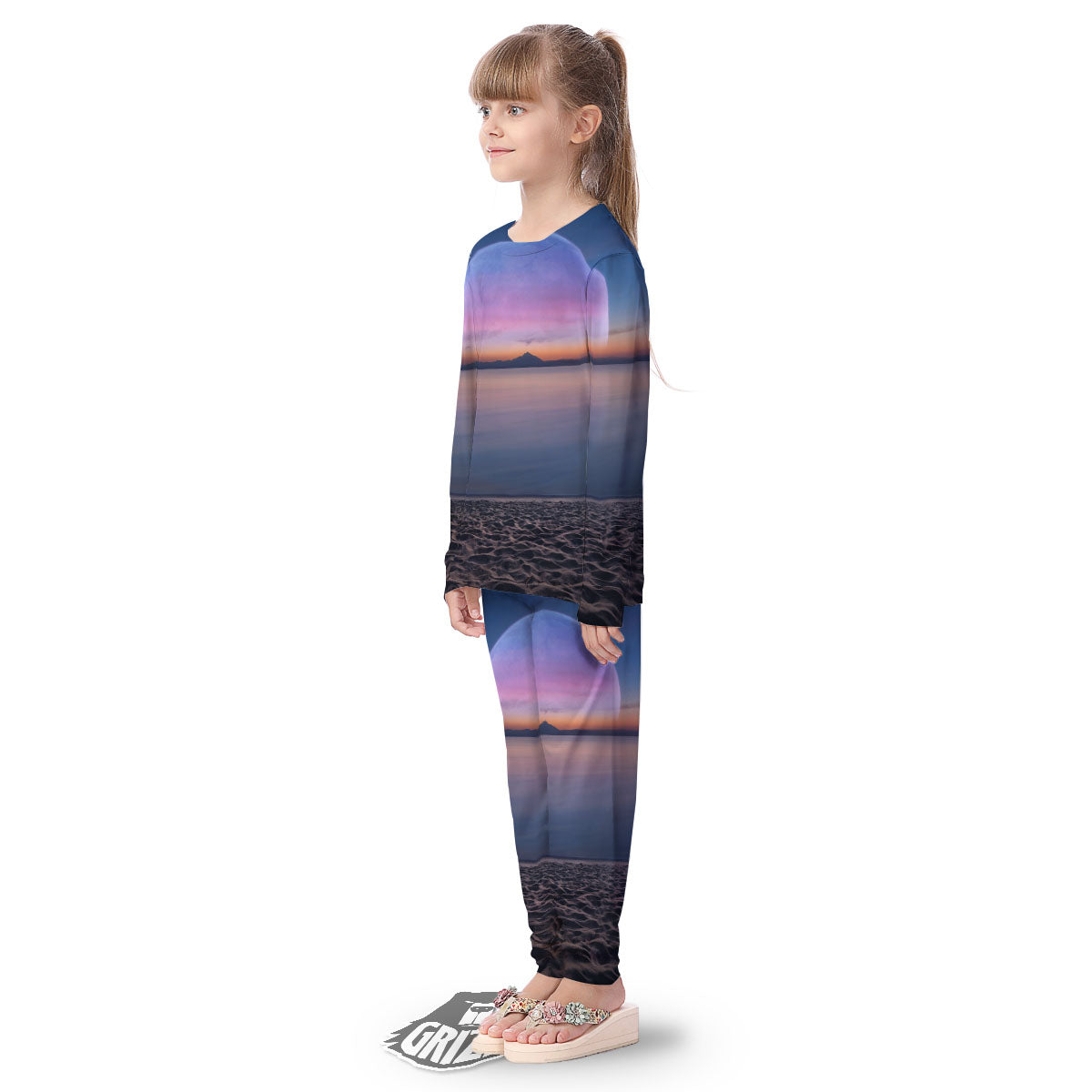 Moon And Beach Print Kid's Pajamas-grizzshop
