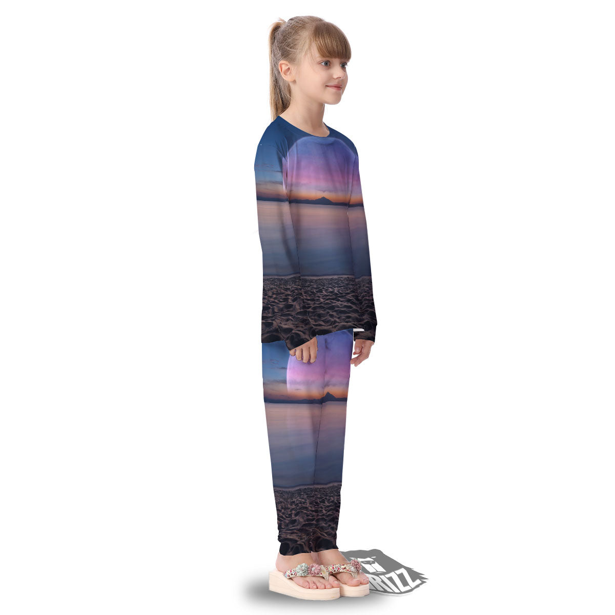 Moon And Beach Print Kid's Pajamas-grizzshop